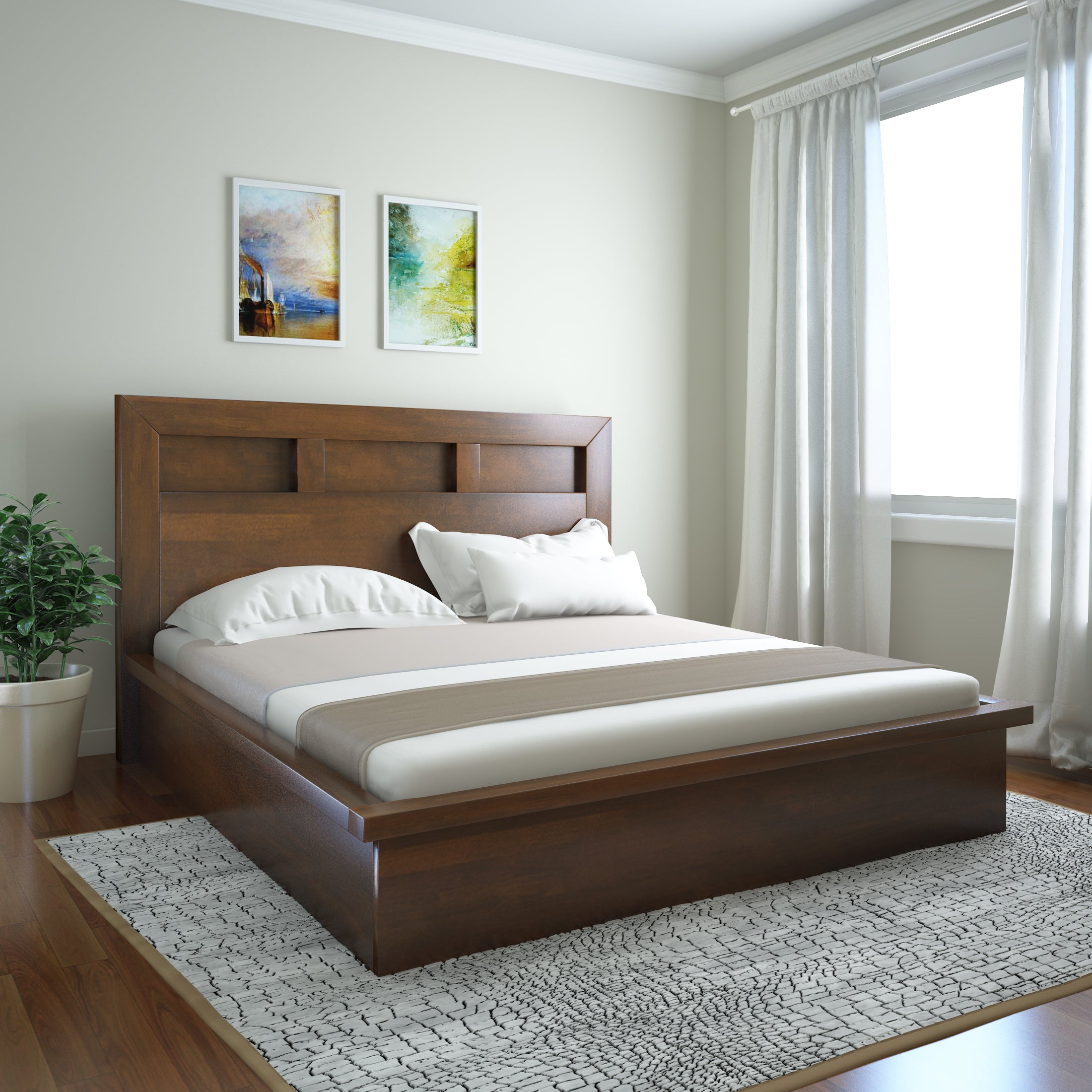 Lincoln Queen Bed With Box Storage (Walnut)