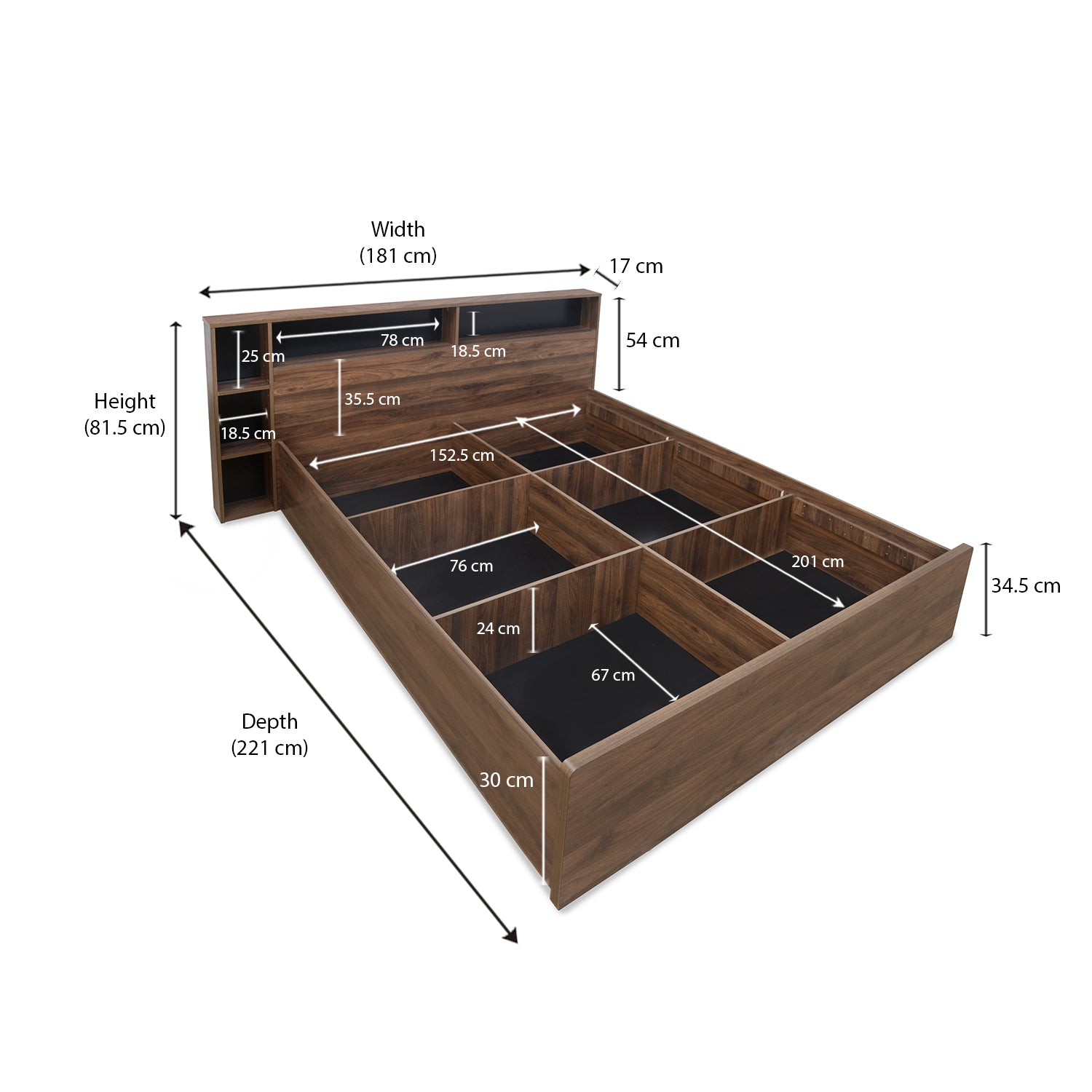 Torrie Queen Bed with Headboard & Box Storage (Black)