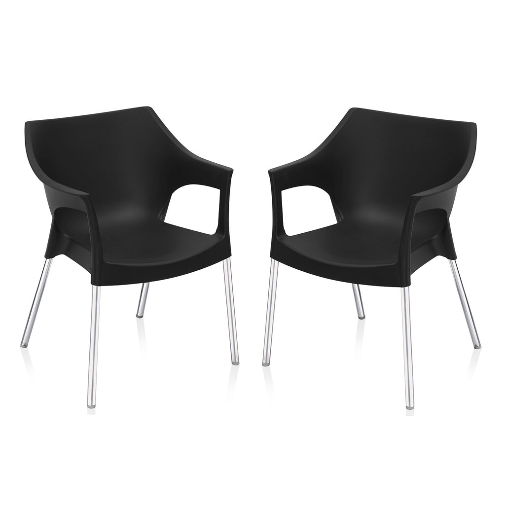 Nilkamal Novella 10 with Arm & without Cushion Chair Set of 2 (Black)