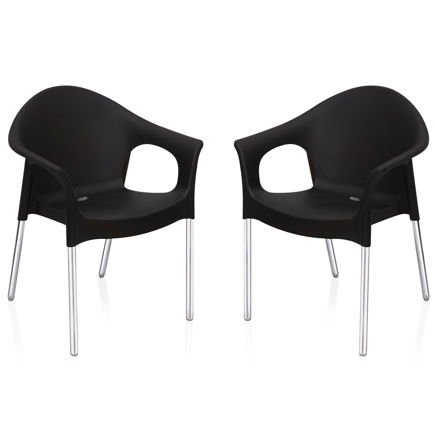 Nilkamal Novella 09 with Arm & without Cushion Chair Set of 2 (Black)