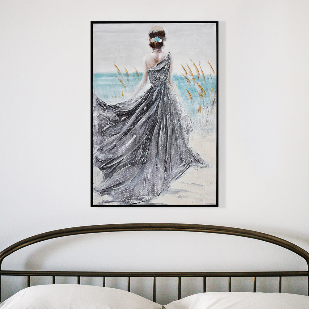 Sea Girl Canvas Wall Painting Seagreen & Grey