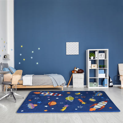 Space Polyester 3 x 5 Ft Machine Made Kids Carpet (Indigo)