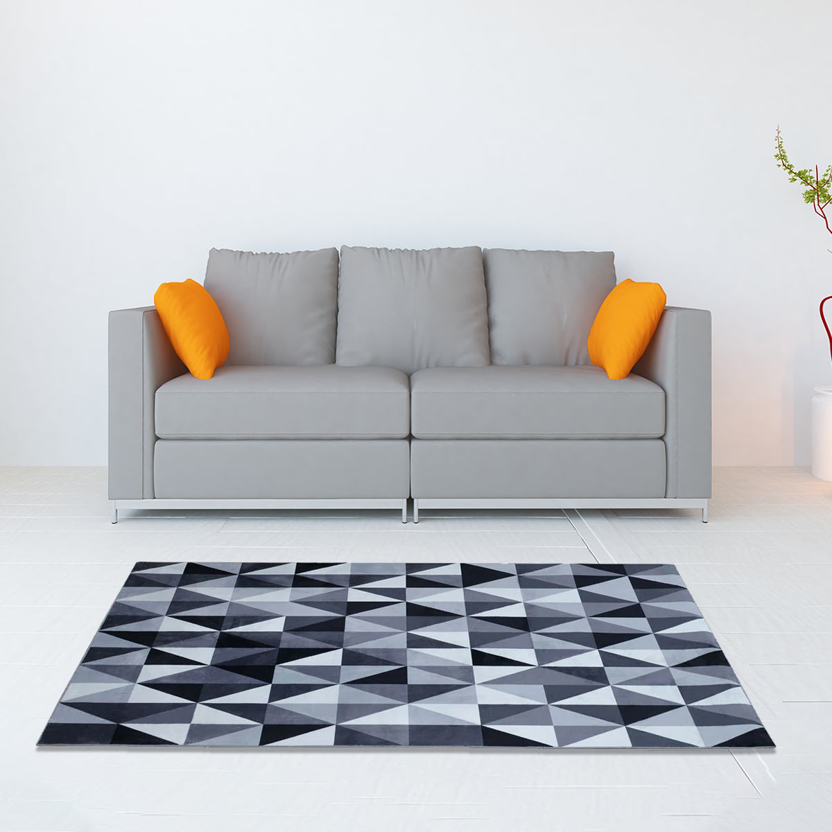 Geometric Polyester 4 x 6 Ft Machine Made Carpet (Black & White)