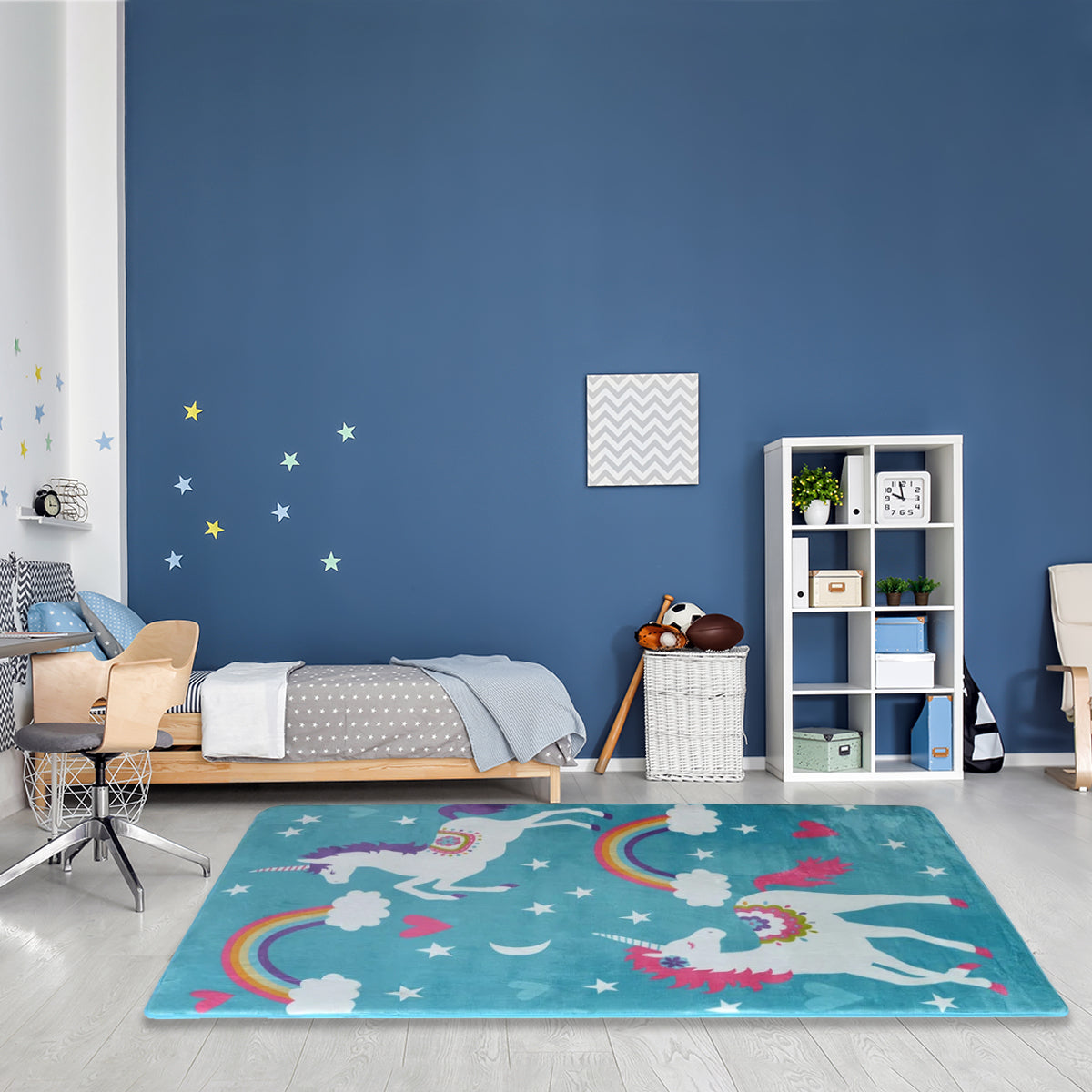 Unicorn Polyester 3 x 5 Ft Machine Made Kids Carpet (Sea Green)