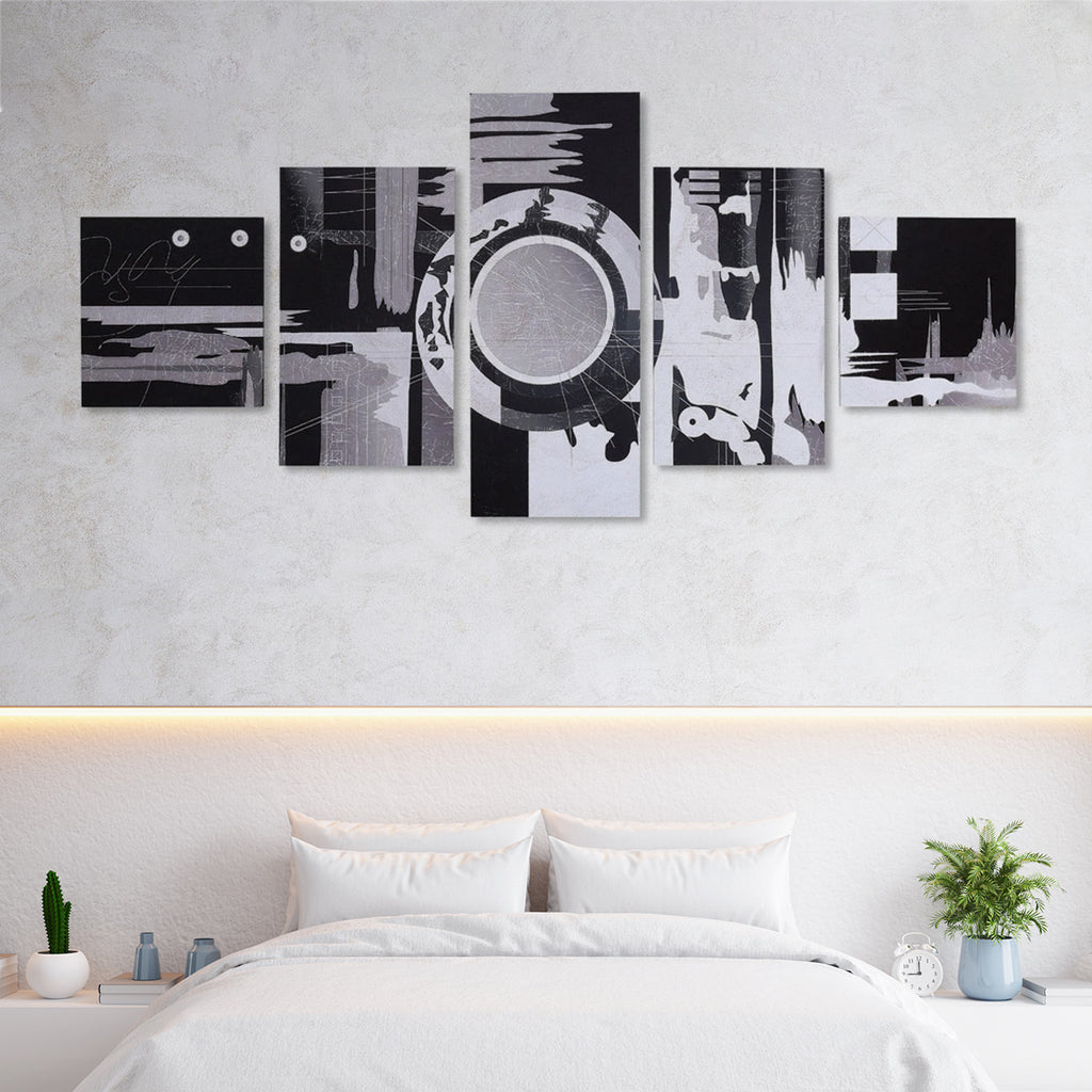 Abstract Art Painting With 5 Panel (Black & White)