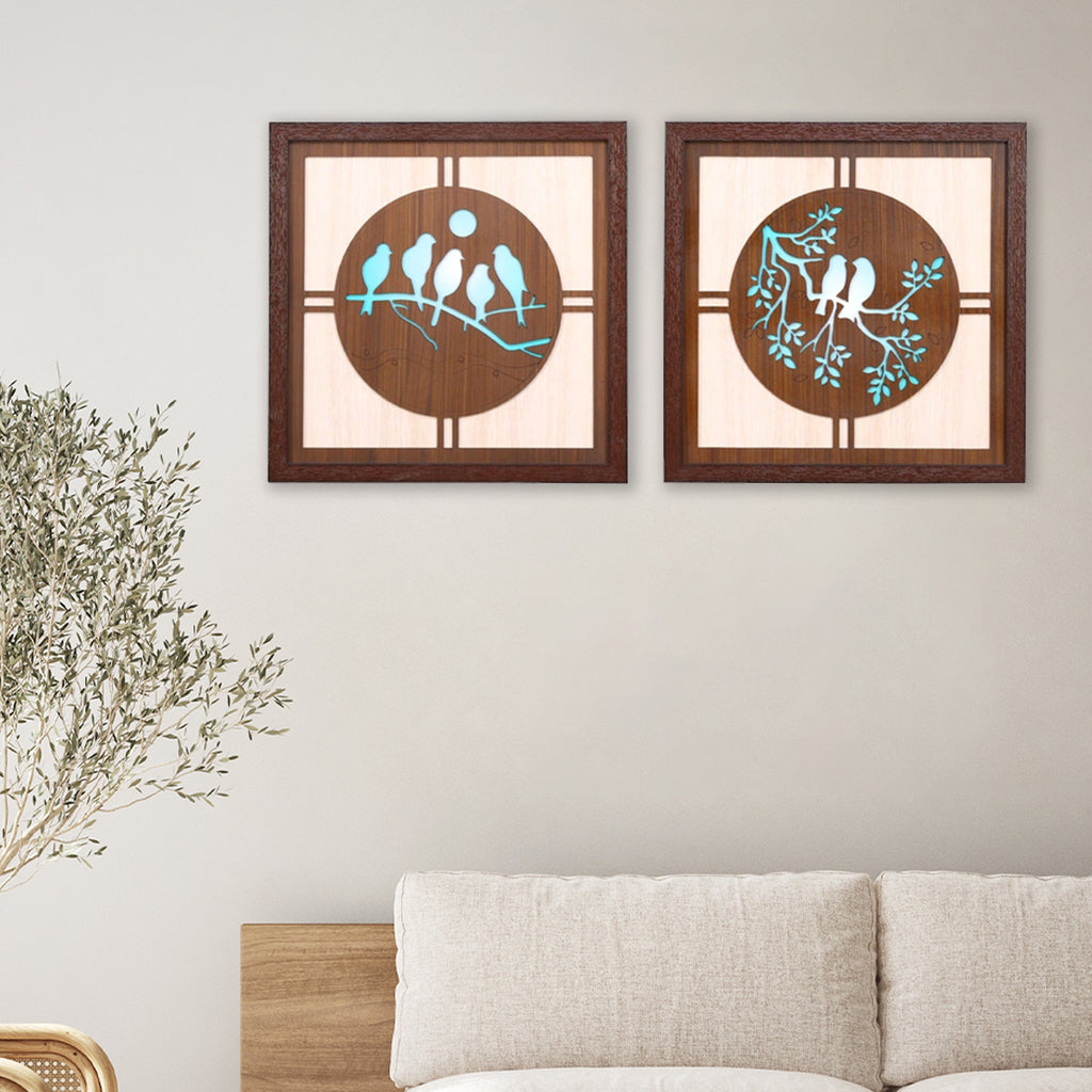 Birds On Branch Painting Set Of 2 (Sea Green)