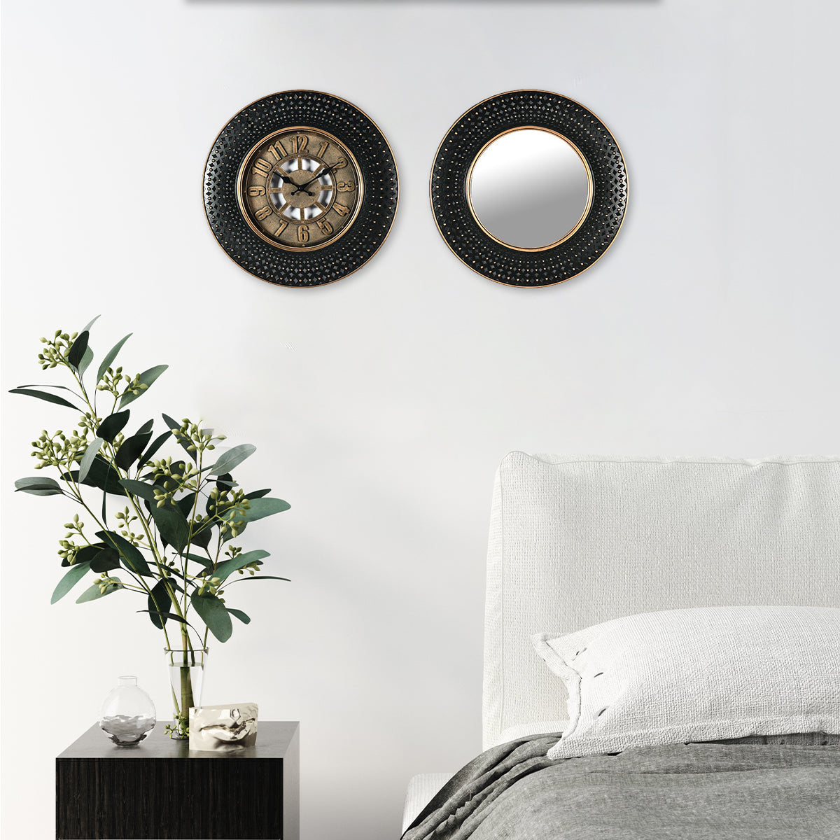 Innova Wall Clock & Mirror Combo (Black)