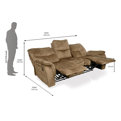 Iris 3 Seater Sofa with Manual Recliner (Tuscan Brown)