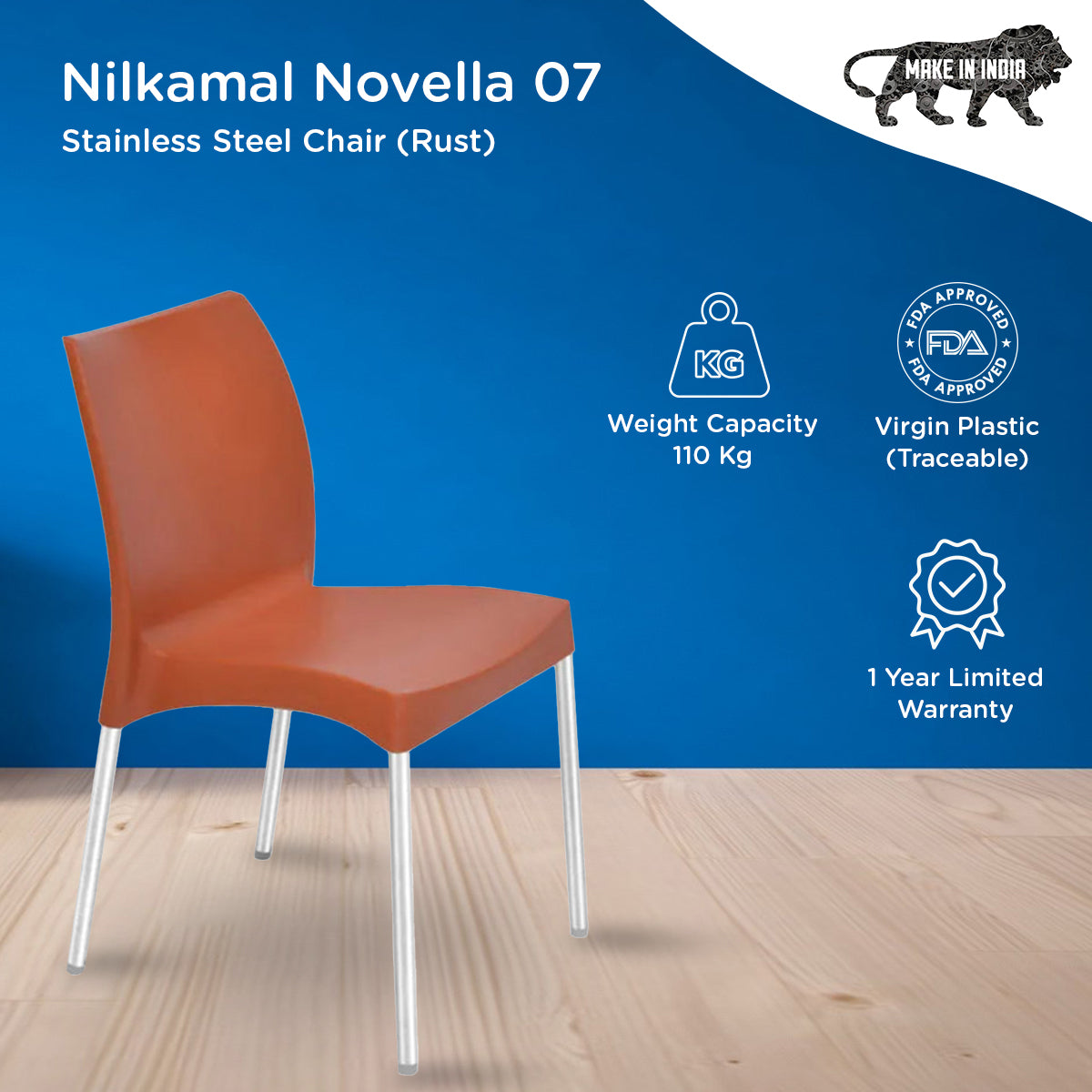 Nilkamal Novella 07 Stainless Steel Chair (Rust)