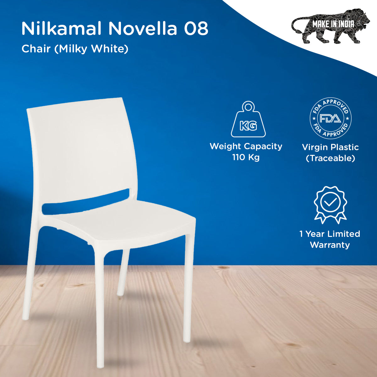 Nilkamal Novella 08 Chair (Milky White)