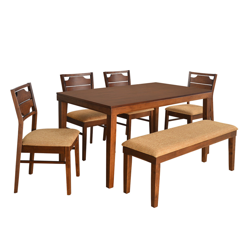 Olenna 6 Seater Dining Set With Bench (Walnut)