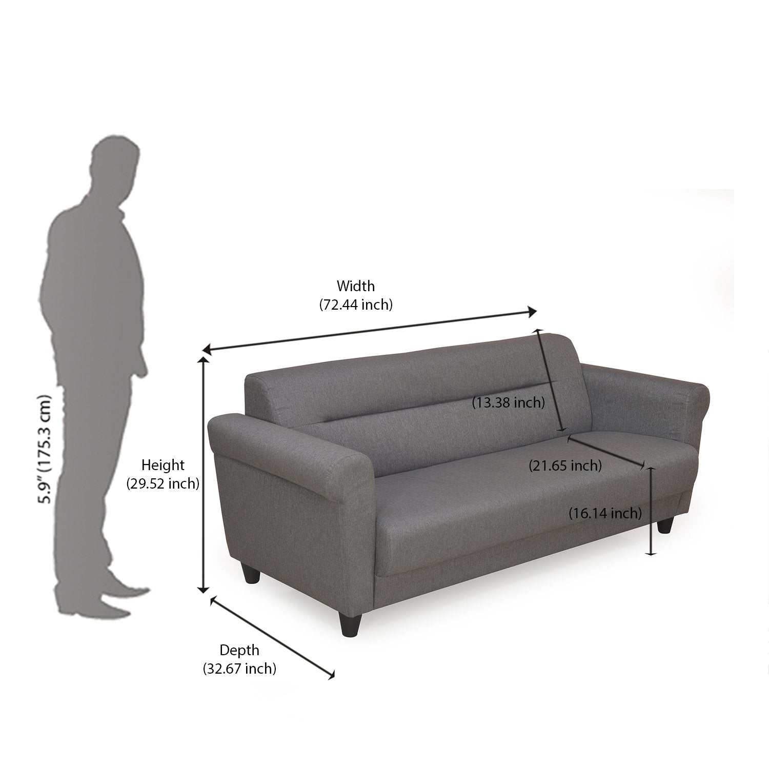 Pashe 3 Seater Sofa (Grey)