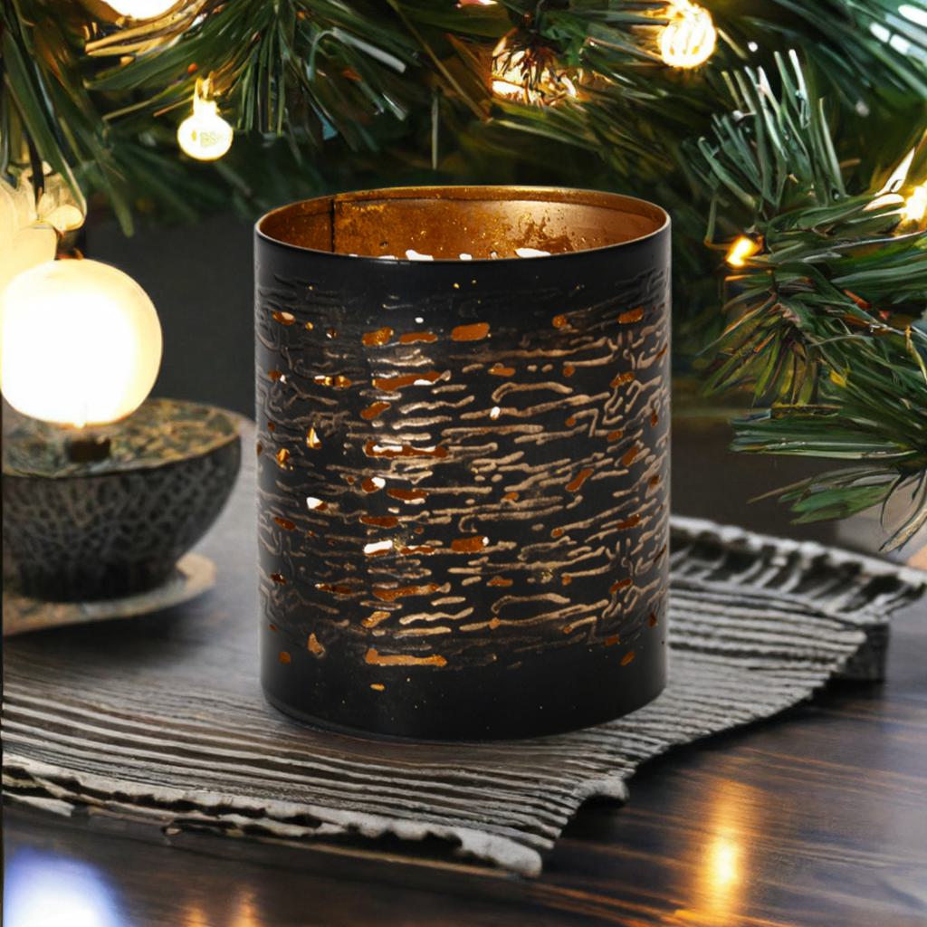 Hurricane Terete Metal Small Candle Stand (Gold & Black)