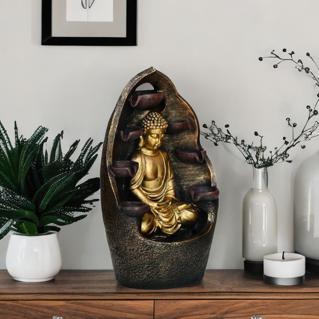 Serene Buddha Water Fountain Brown