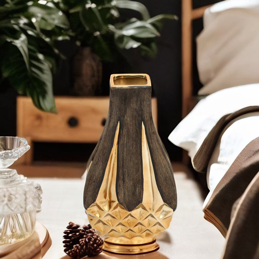 Rhombus Curvy Decorative Table Vase (Brown & Gold)