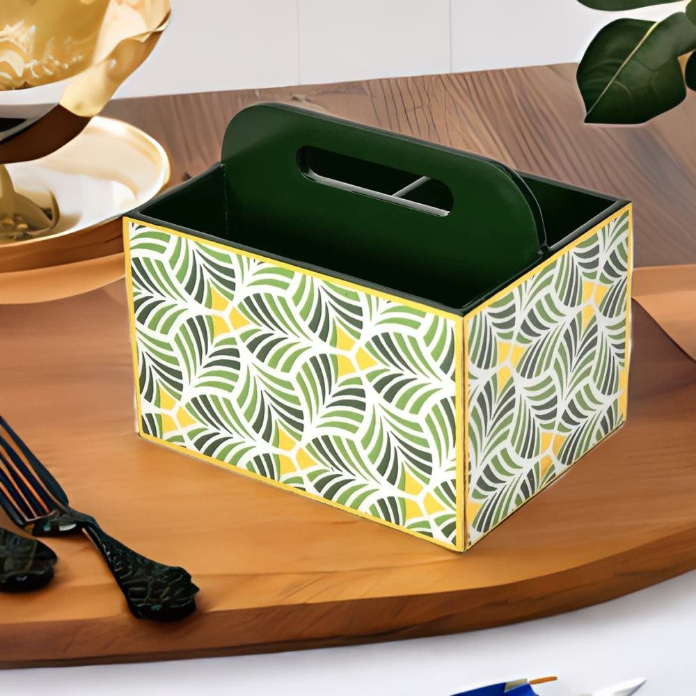 Printed Wooden MDF Cutlery Holder (Green)