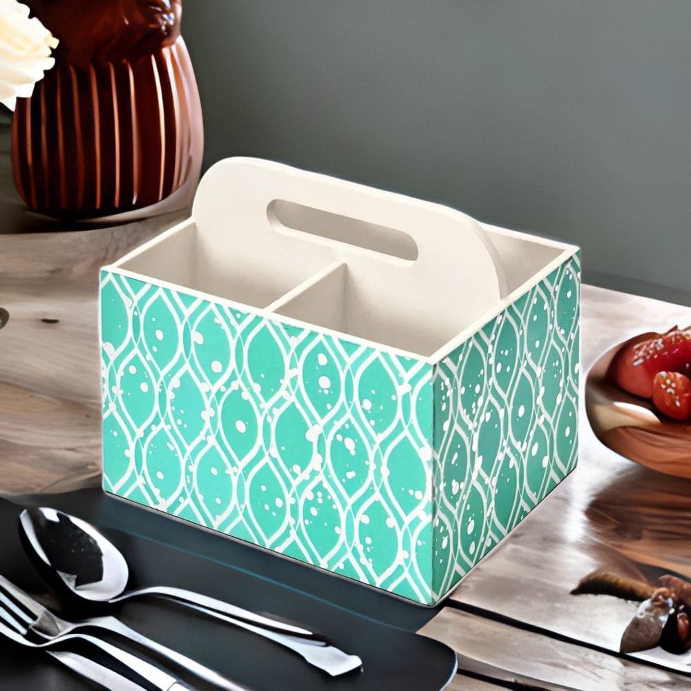 Printed MDF Wooden Cutlery Holder (Seagreen)
