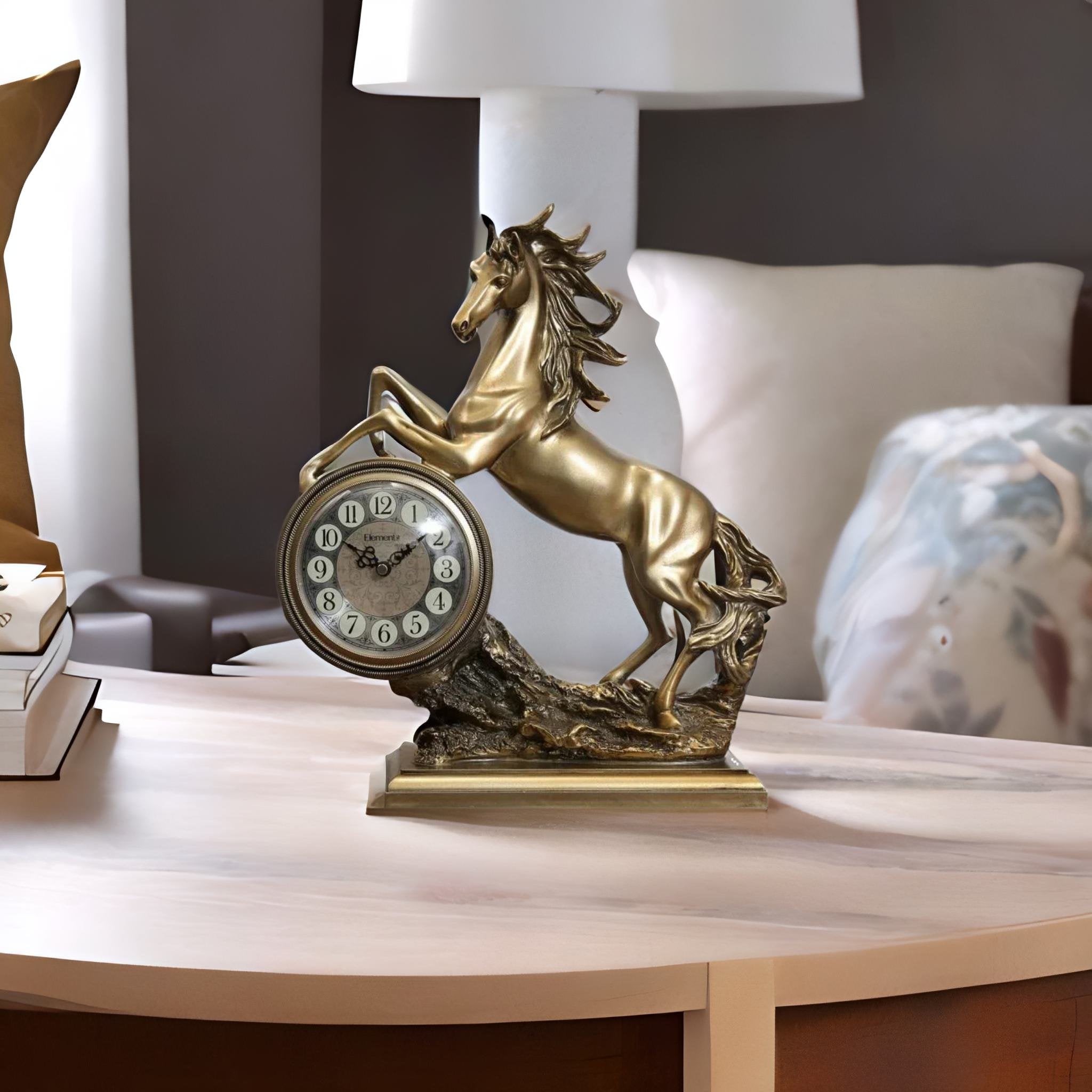 Jumping Horse Table Clock (Gold)