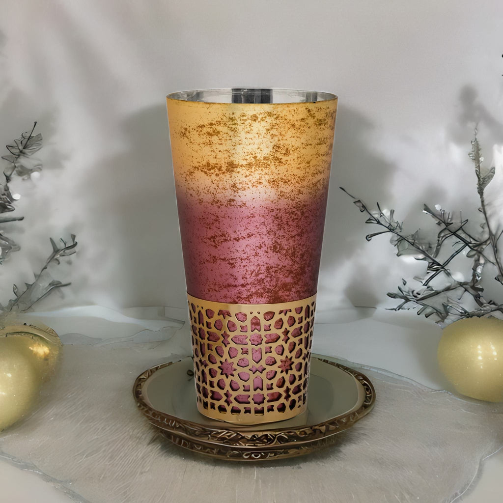 Cones Cutwork Metal & Glass Large Vase (Onion & Gold)