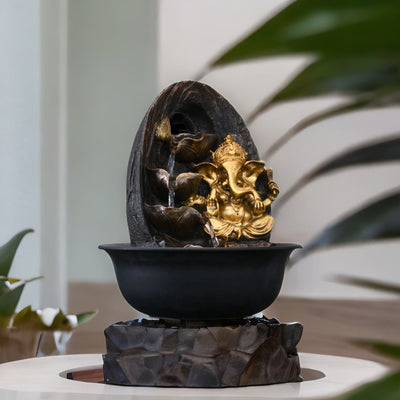Leaf Ganesha Water Fountain (Gold)