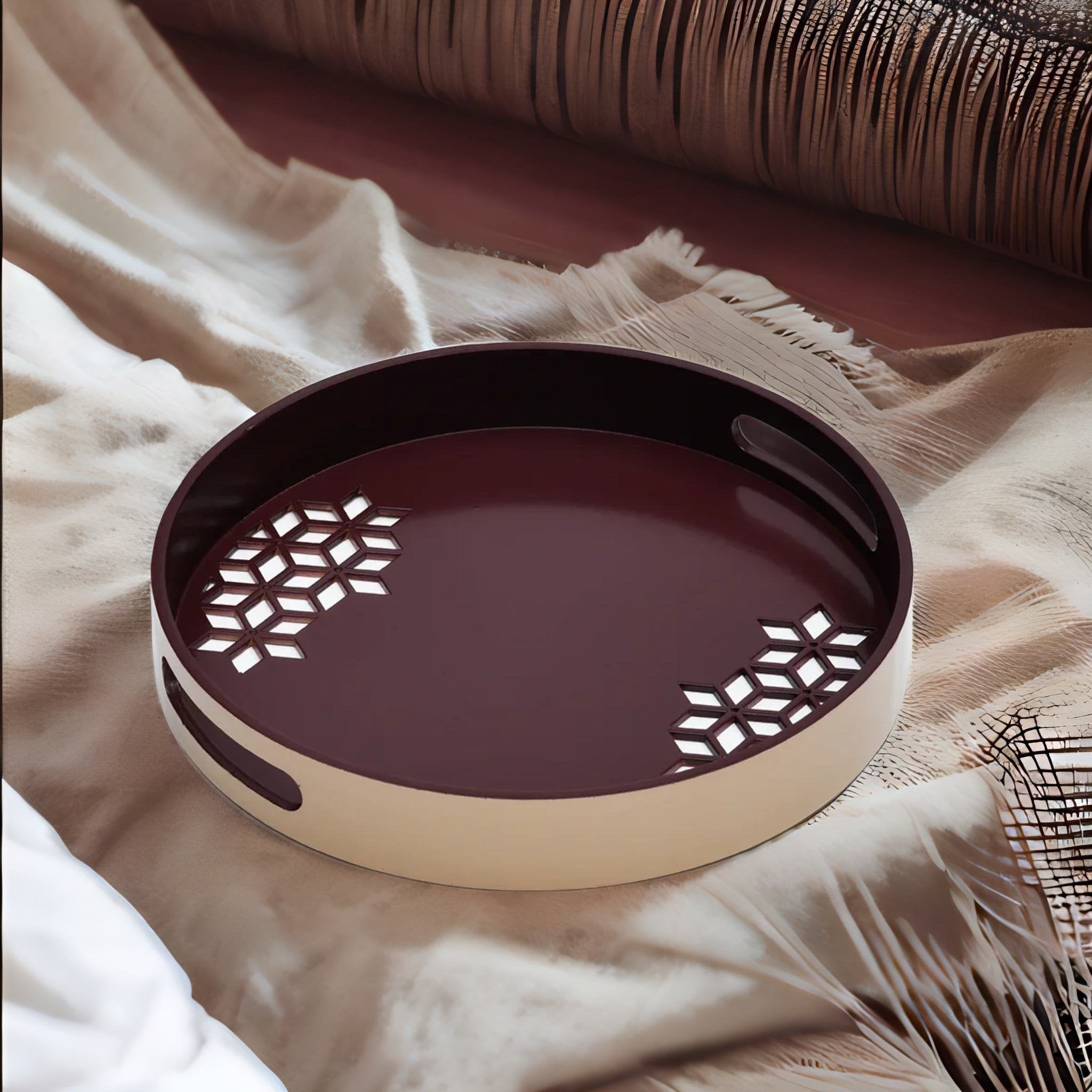 Buy MDF Wooden Round Tray (Brown & Beige) Online- At Home by Nilkamal