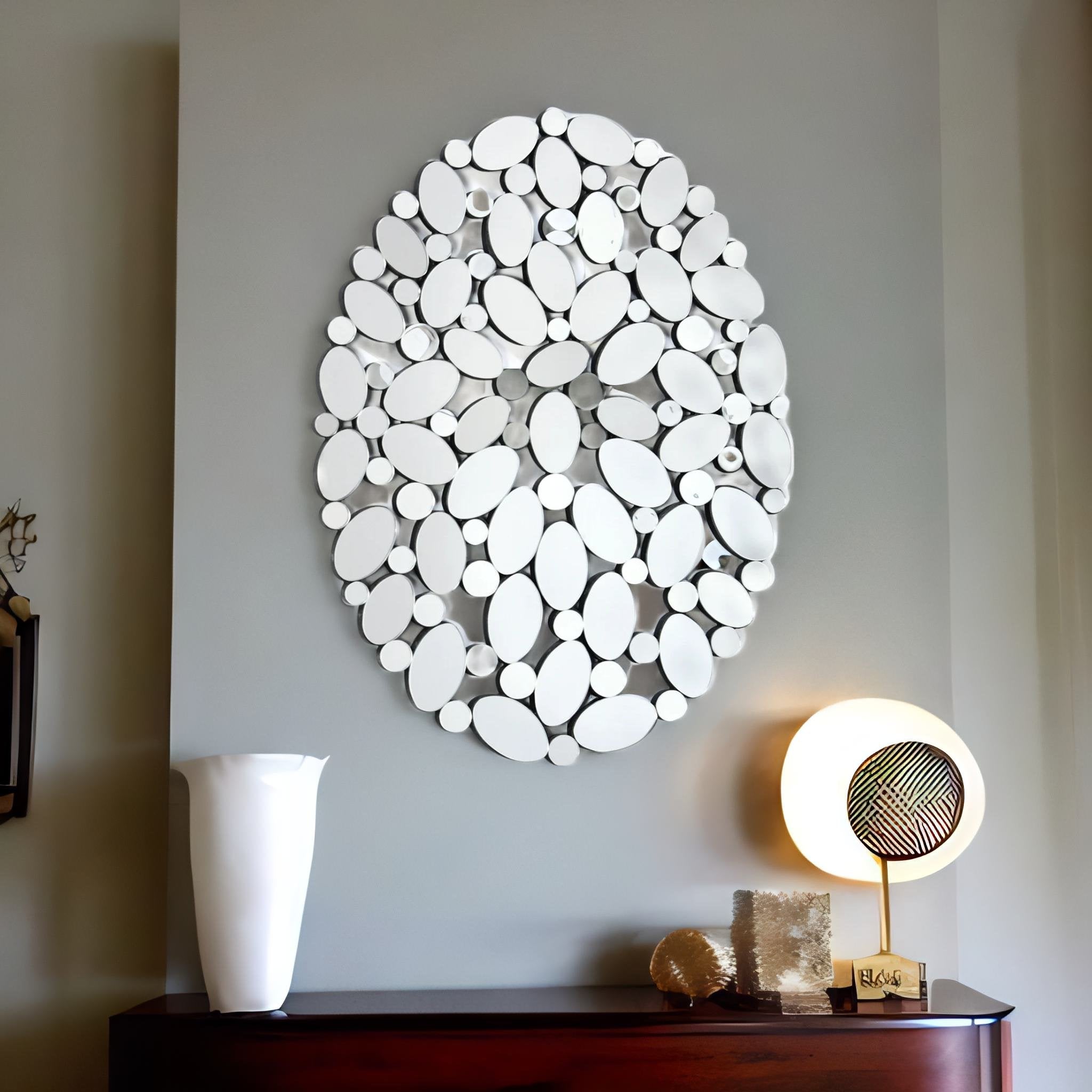 Buy Bubbles Oval Decorative Glass Mirror (Silver) Online- @Home by Nilkamal