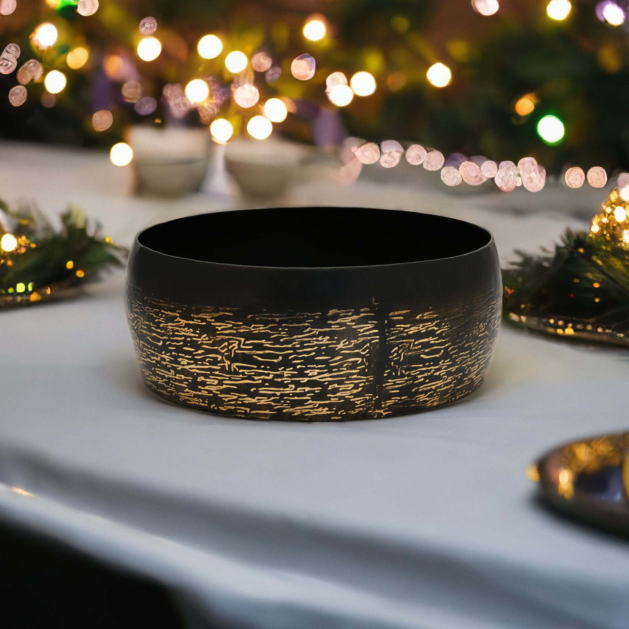 Decorative Metal Bricks Bowl (Gold & Black)