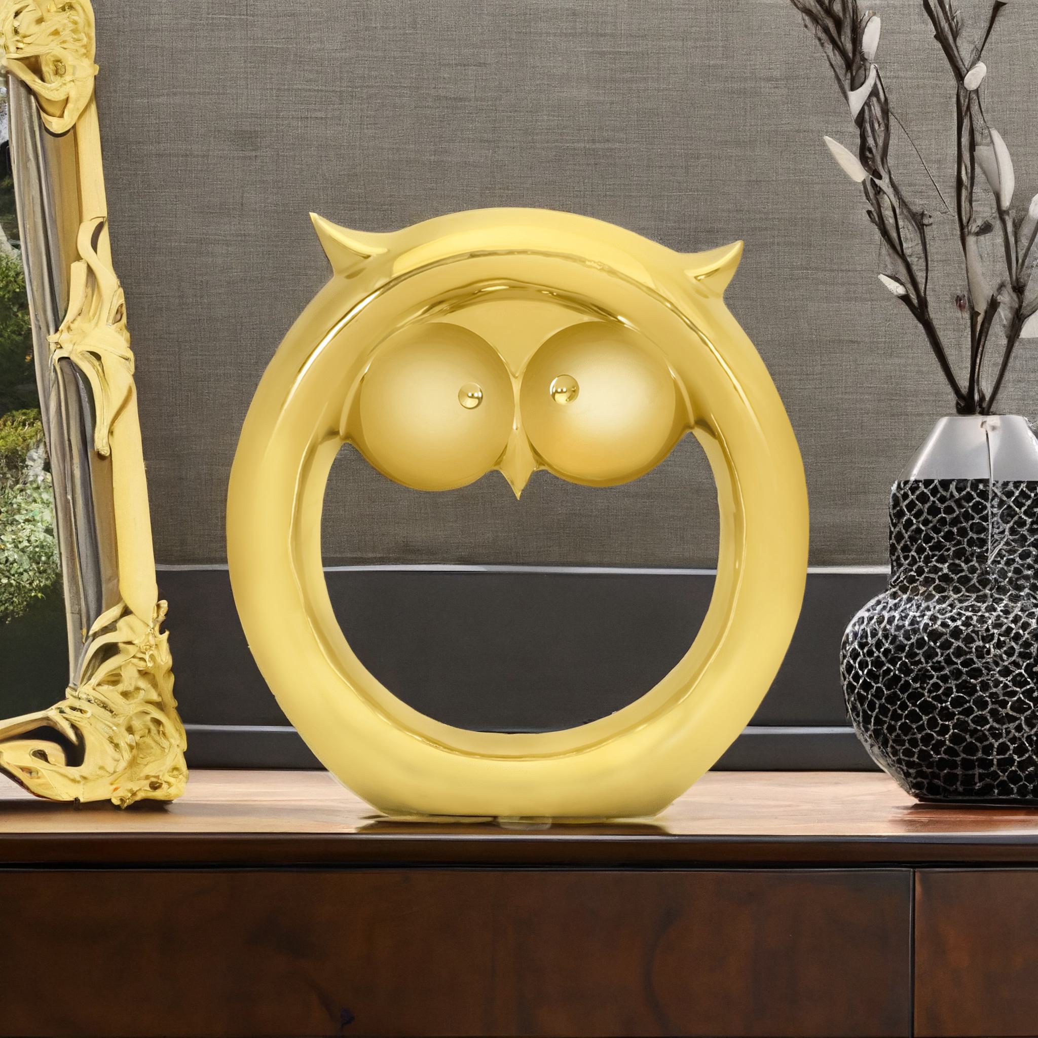 Owl Decorative Ceramic Showpiece (Gold)