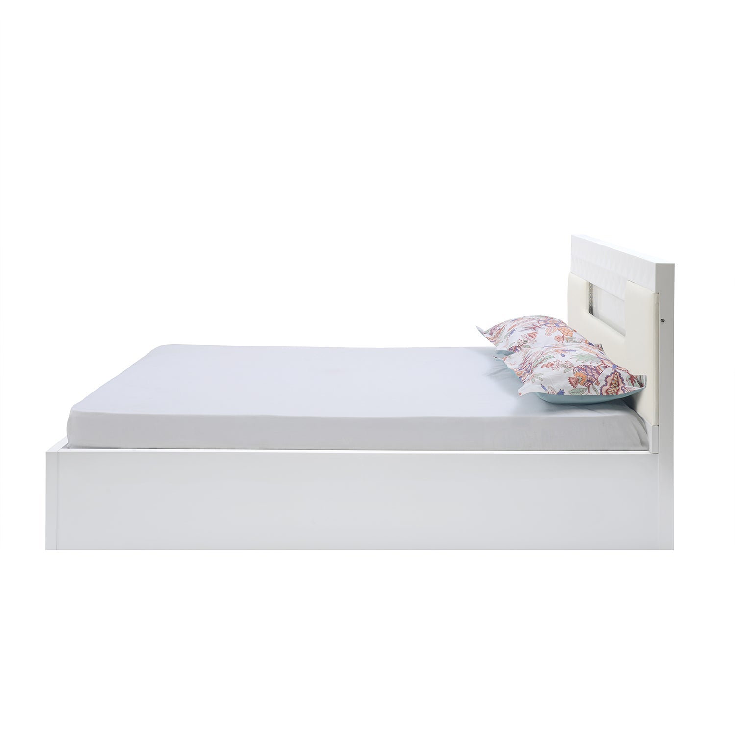 Theia High Gloss Queen Bed with Hydraulic Storage (White)